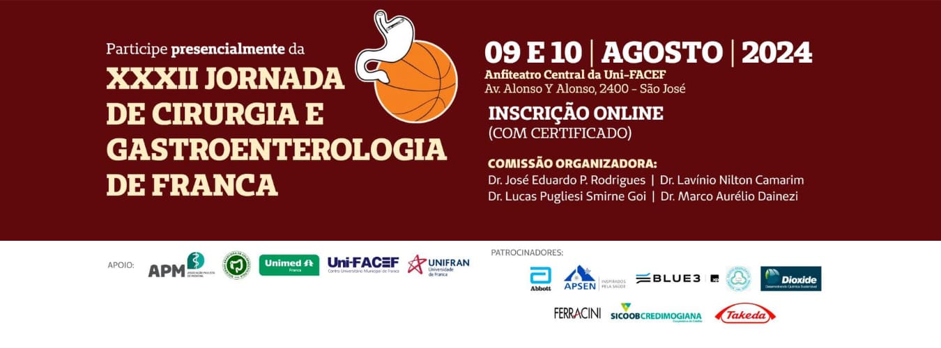 Participe presencialmente da XXXII JORNADA DE CIRURGIA E GASTROENTEROLOGIA DE FRANCA